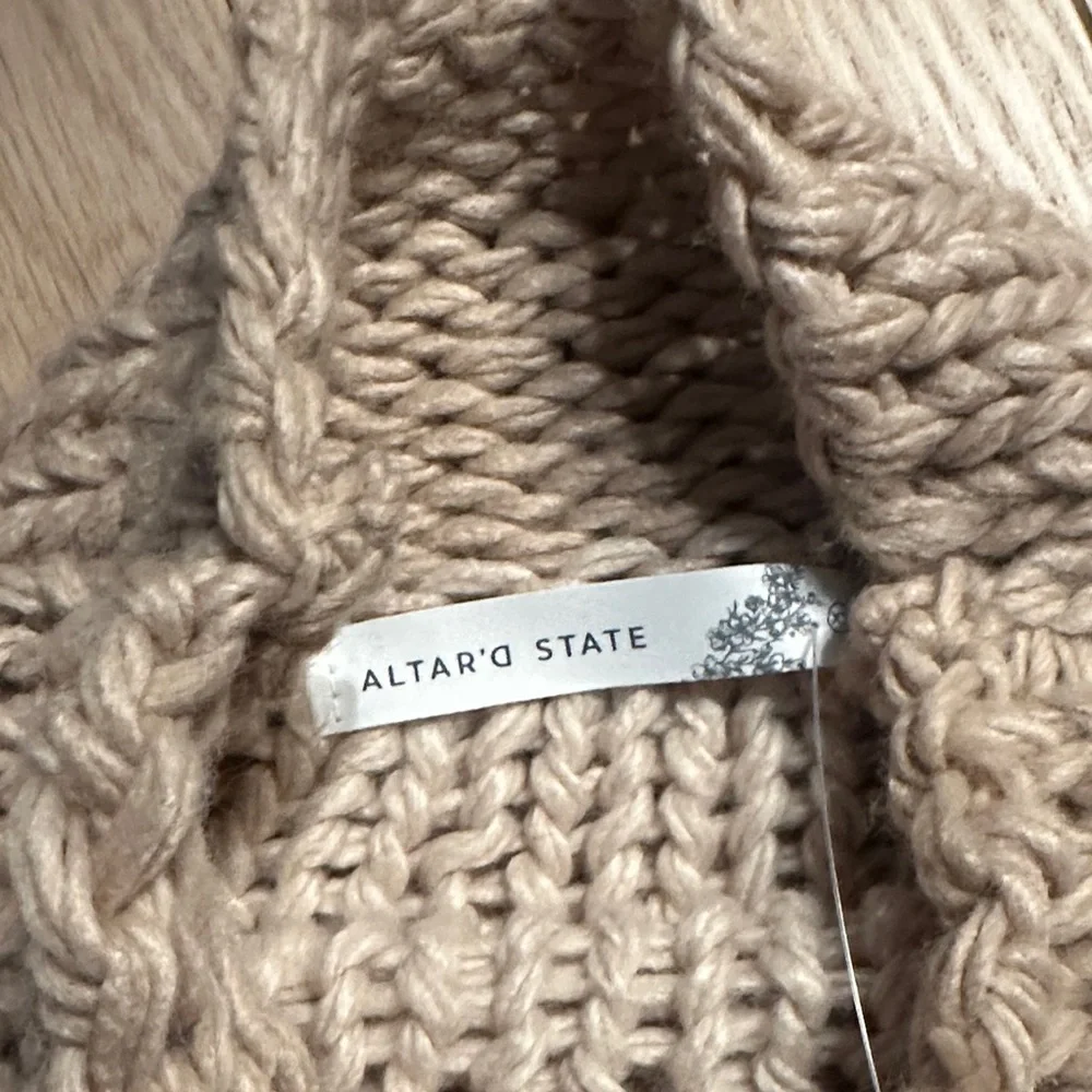 Altar'd State Two-Tone Beige & Cream Cable-Trim Turtleneck Sweater